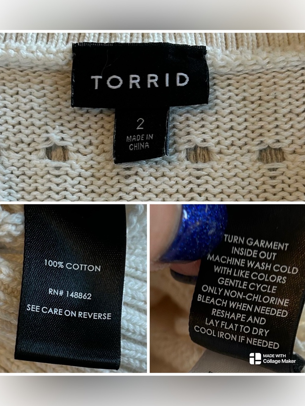 Torrid Women’s Cable Boyfriend Cardigan Sweater Button Front Ivory Plus Size 2X - Picture 6 of 8